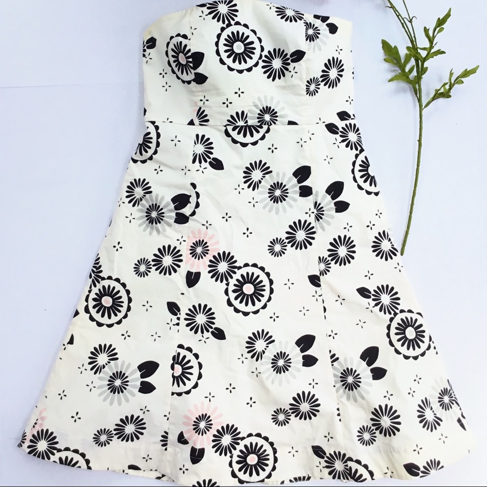 ❤️ Gap Cream & Black Stretch Strapless Ivory Geometric Flowers - Picture 7 of 10